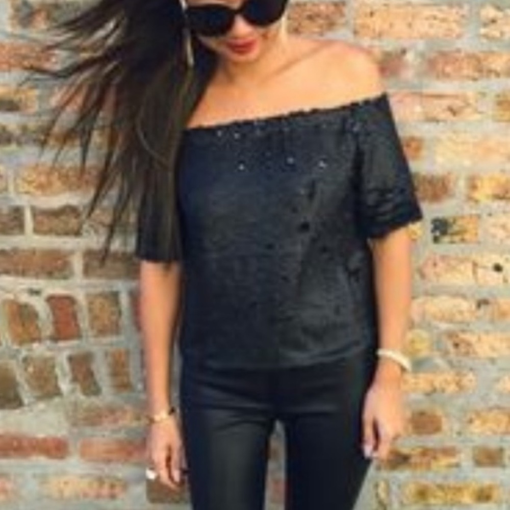 Tiff + Jen Off the Shoulder Sequin Top